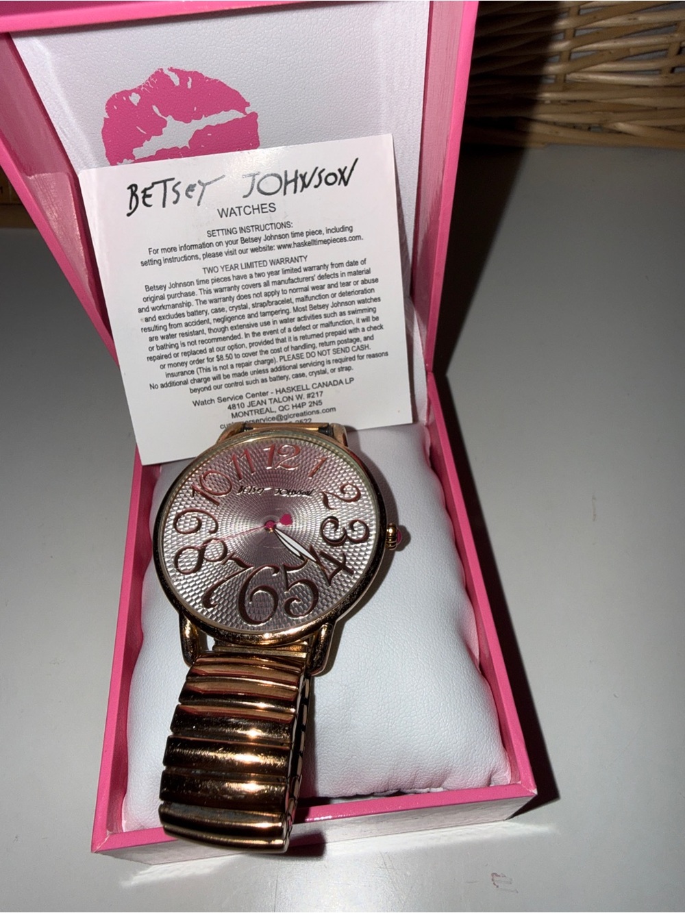 Betsey Johnson Rose Gold Expandable Bracelet Watch with Textured Dial
